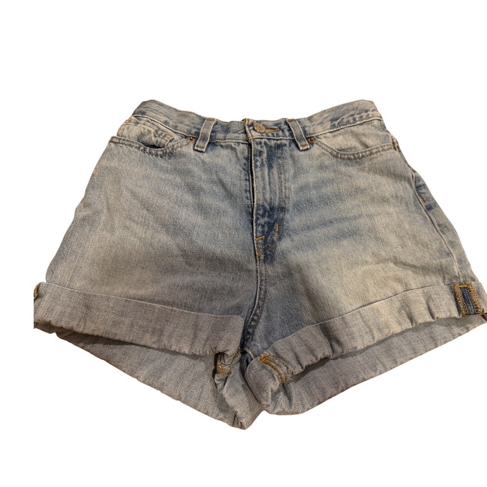 BDG Urban Outfitters Light Wash High Waisted Cuffed Denim Shorts Blue